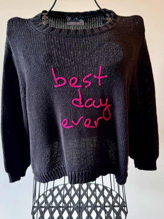 Wooden Ships Sweaters - Wooden Ships - Best Day Ever Boxy Knit Sweater - S/M - Washed Black Hot Pink